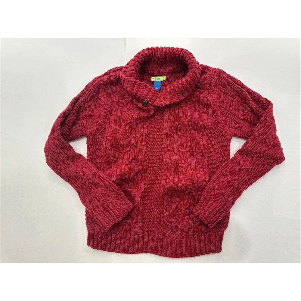 Greendog Boys Red Cable Knit Sweater Shawl Collar Pullover Size Size 7